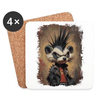 Funny Punk Rock Raccoon - Coasters (set of 4) - white - Front