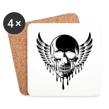 Geflügelter Totenkopf – Cooles Skelett Tattoo - Untersetzer (4er-Set) - Weiß - Vorne
