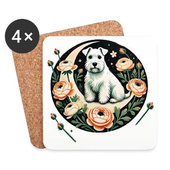 Wunderlicher West Highland Terrier und Blumenszene - Untersetzer (4er-Set) - Weiß - Vorne