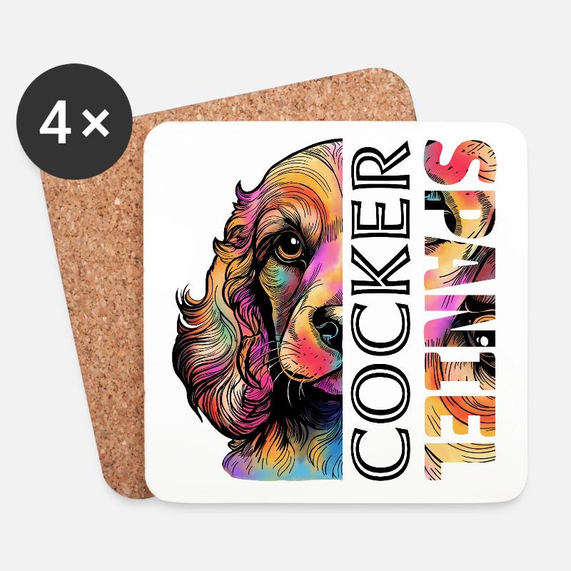 Farbenfroher Cocker Spaniel - Untersetzer (4er-Set) - Weiß