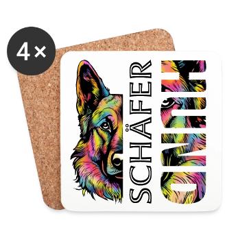 Bunter  Schäferhund - Untersetzer (4er-Set) - Weiß - Vorne
