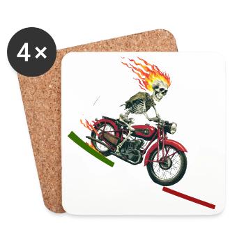 Skeleton in Motorcycle Flaming Italian Flag - Coasters (set of 4) - white - Front
