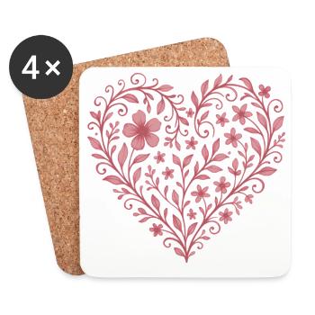 Filigree flower heart motif - Coasters (set of 4) - white - Front
