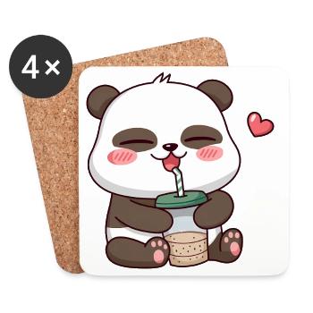 Adorable Panda Drinking Bubble Tea - Coasters (set of 4) - white - Front