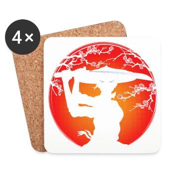 Fille Samouraï et fleurs de cerisier - Dessous de verre (lot de 4) - blanc - Devant