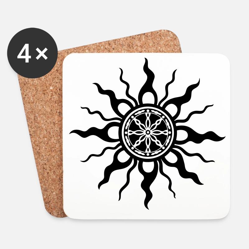 Sonne Tribal Ornament Design - Untersetzer (4er-Set) - Weiß