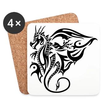 Side tribal dragon design with wings - Coasters (set of 4) - white - Front