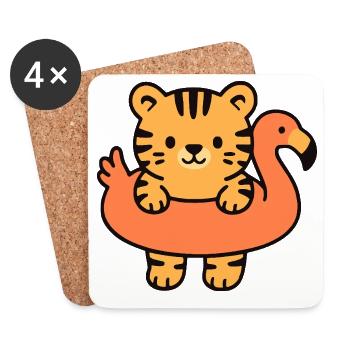 Petit tigre sur Bouée Tropicale - Dessous de verre (lot de 4) - blanc - Devant