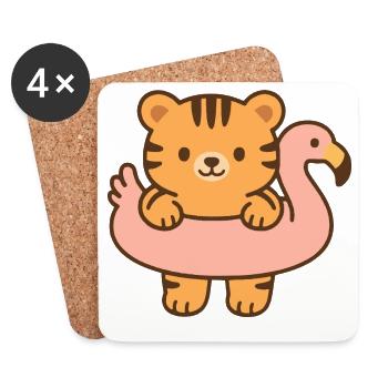 Petit tigre sur flotteur rose - Dessous de verre (lot de 4) - blanc - Devant