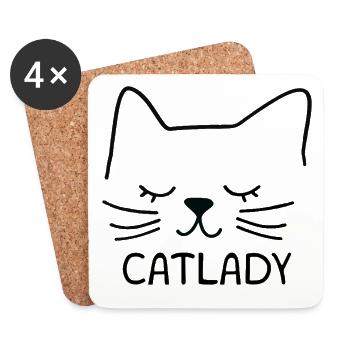 Cat Catlady Silhouette Outline Lineart Art - Coasters (set of 4) - white - Front