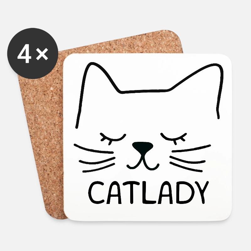 Katze Catlady Silhouette Umriss Lineart Kunst - Untersetzer (4er-Set) - Weiß