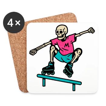 Le squelette néon grince sur les patins à roues alignées - Dessous de verre (lot de 4) - blanc - Devant
