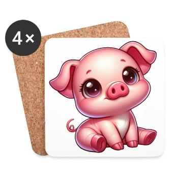 Cute Piglet Cartoon Farm Kawaii Agriculture - Coasters (set of 4) - white - Front