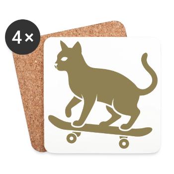 Cool Cat Skateboarder Silhouette Minimaliste - Dessous de verre (lot de 4) - blanc - Devant