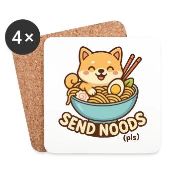 Kawaii Hund mit Nudeln und Ei - Untersetzer (4er-Set) - Weiß - Vorne