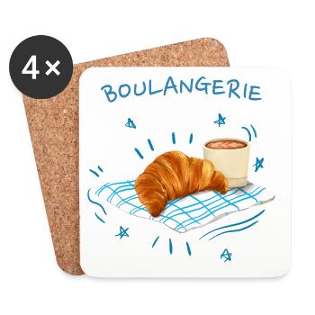Boulangerie Croissant Bleu Rétro - Dessous de verre (lot de 4) - blanc - Devant