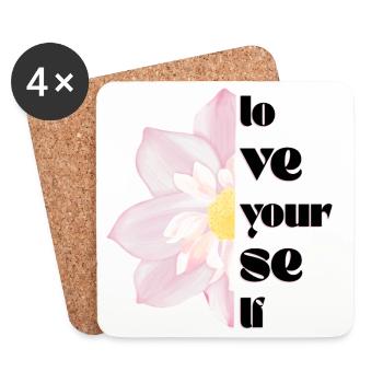 Love Yourself – Floral Motif 🌸✨ - Coasters (set of 4) - white - Front