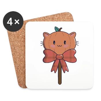 Pumpkin Lollipop – Kawaii Halloween 🎃🍭 - Coasters (set of 4) - white - Front