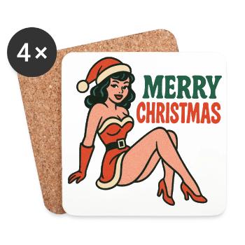 Illustration de pin-up de Noël vintage - Dessous de verre (lot de 4) - blanc - Devant