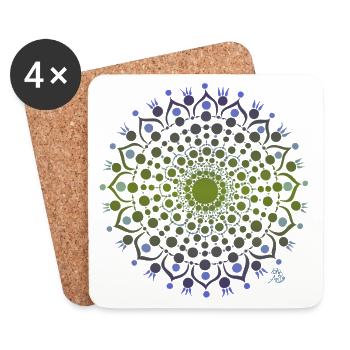Mandala de fleurs en bleu et vert - Dessous de verre (lot de 4) - blanc - Devant