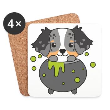 Australian Shepherd Happy Halloween Hexenkessel - Untersetzer (4er-Set) - Weiß - Vorne