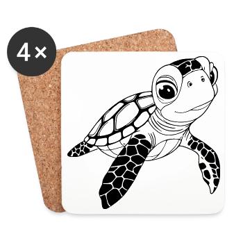 Schildkröte - Untersetzer (4er-Set) - Weiß - Vorne