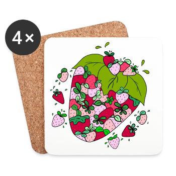 Fraises fruitées - Dessous de verre (lot de 4) - blanc - Devant