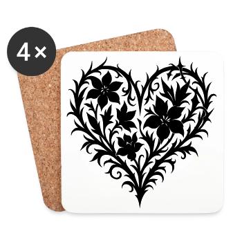 Blumenherz Blumenranke gotisch für Trendkleidung - Untersetzer (4er-Set) - Weiß - Vorne
