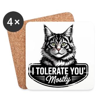 Chat tolérant - Dessous de verre (lot de 4) - blanc - Devant