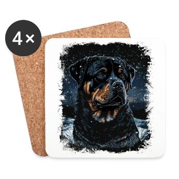 Chien Rottweiler - Dessous de verre (lot de 4) - blanc - Devant