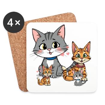 Charmante Katzenfamilie Illustration - Untersetzer (4er-Set) - Weiß - Vorne