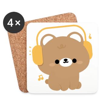 Adorable Bear with Headphones Design - Coasters (set of 4) - white - Front