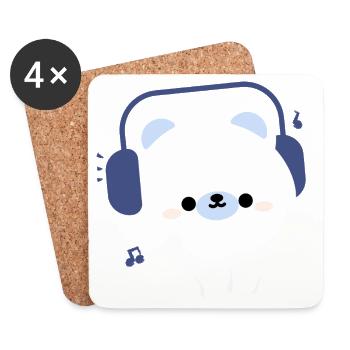 Kawaii Bear with Headphones - Coasters (set of 4) - white - Front
