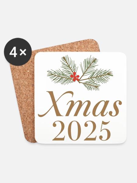 Golden XMAS 2025 – Mistelzweig Design - Untersetzer (4er-Set) - Weiß