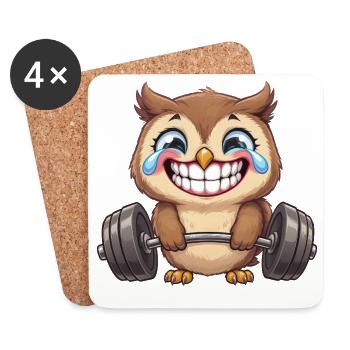 Starke Eule mit Hantel Fitness Workout Cartoon - Untersetzer (4er-Set) - Weiß - Vorne