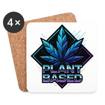 Néon à base de plantes – feuille de chanvre futuriste - Dessous de verre (lot de 4) - blanc - Devant