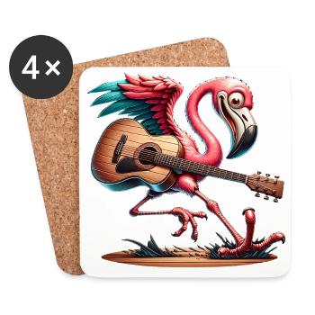 Flamingo avec guitare Music Rock Festival - Dessous de verre (lot de 4) - blanc - Devant