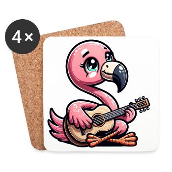 Cute Flamingo Playing Acoustic Guitar - Coasters (set of 4) - white - Front