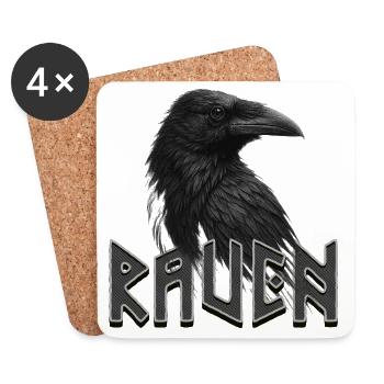 Dunkler Rabe mit Runen-Schriftzug - Untersetzer (4er-Set) - Weiß - Vorne