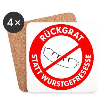 Rückgrat statt Wurstgefresse! WUNSCHFARBEN Wurst2 - Untersetzer (4er-Set) - Weiß - Vorne