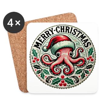Weihnachten Oktopus Santa Design - Untersetzer (4er-Set) - Weiß - Vorne
