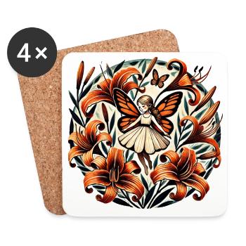 Whimsical Butterfly Fairy amidst Autumn Lilies - Coasters (set of 4) - white - Front