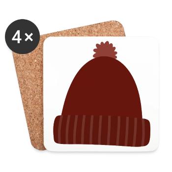 Warme Herbst-Strickmütze - Untersetzer (4er-Set) - Weiß - Vorne