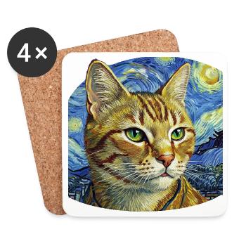 Merry Cat in Starry Night Design - Coasters (set of 4) - white - Front