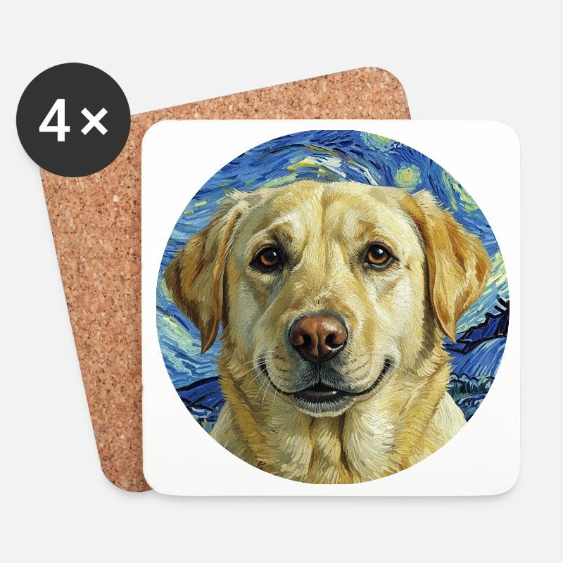 Glücklicher Hund in Van Gogh ruhig - Untersetzer (4er-Set) - Weiß