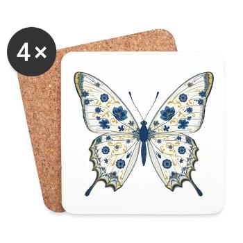 Porcelaine Papillon & Fleurs Bleues Vintage - Dessous de verre (lot de 4) - blanc - Devant