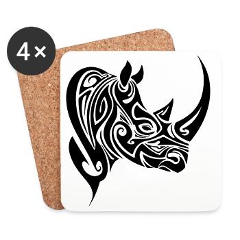 Nashorn Tribal Kopf Tattoo - Untersetzer (4er-Set) - Weiß - Vorne