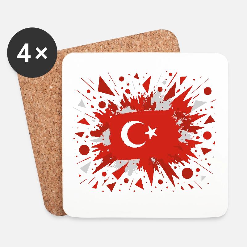 Türkische Flagge mit Artistic Splash Rain - Untersetzer (4er-Set) - Weiß