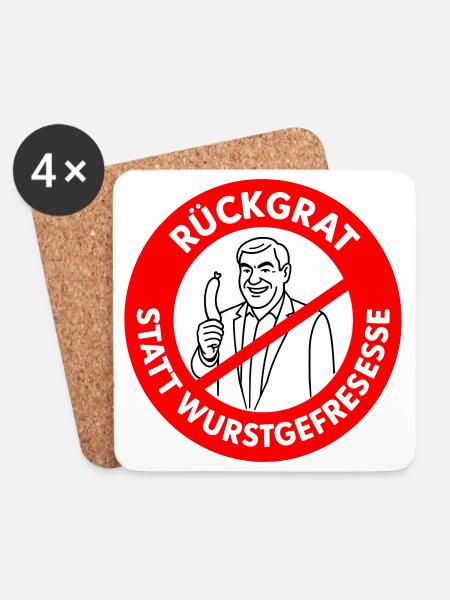 Rückgrat statt Wurstgefresse! Comic-WUNSCHFARBEN - Untersetzer (4er-Set) - Weiß