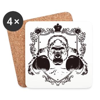 Gorille avec pose de combat - Dessous de verre (lot de 4) - blanc - Devant